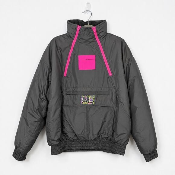 Alpine Ski Jackets & Blazers - Vintage Alpine Ski Pullover Anorak Ski Jacket Gray Pink Nylon XL 80s 90s